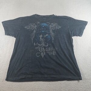 Route 66 Premium Y2k T-Shirt Mens Size XL Skulls Gothic Wings Faded Rivits